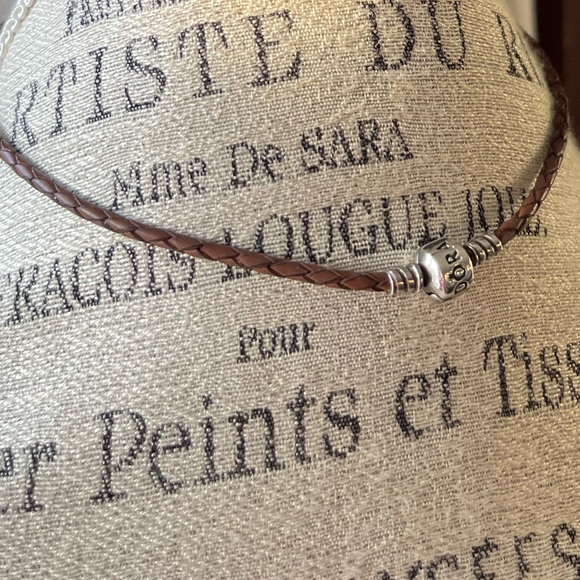 PANDORA Brown Braided Double Leather Charm Bracelet Necklace - Picture 5 of 15
